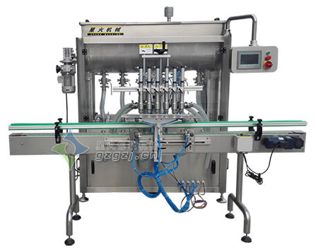 六頭紅油灌裝機(jī)，臥式攪拌大顆粒醬料灌裝機(jī)